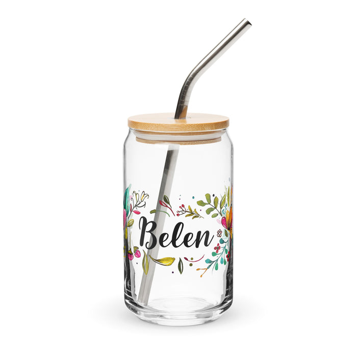 Belén Exclusive Name Art Piece Can - Shaped Glass Home Office Work Mexican Spanish Pride Gift Cup One - Of - A - Kind Calligraphy Glass | B4 - Mexicada