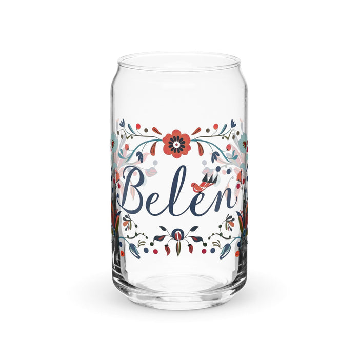 Belén Exclusive Name Art Piece Can-Shaped Glass Home Office Work Mexican Spanish Pride Gift Cup One-Of-A-Kind Calligraphy Glass | B7 Mexicada 16 oz