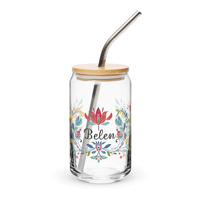 Belén Exclusive Name Art Piece Can - Shaped Glass Home Office Work Mexican Spanish Pride Gift Cup One - Of - A - Kind Calligraphy Glass | B8 - Mexicada