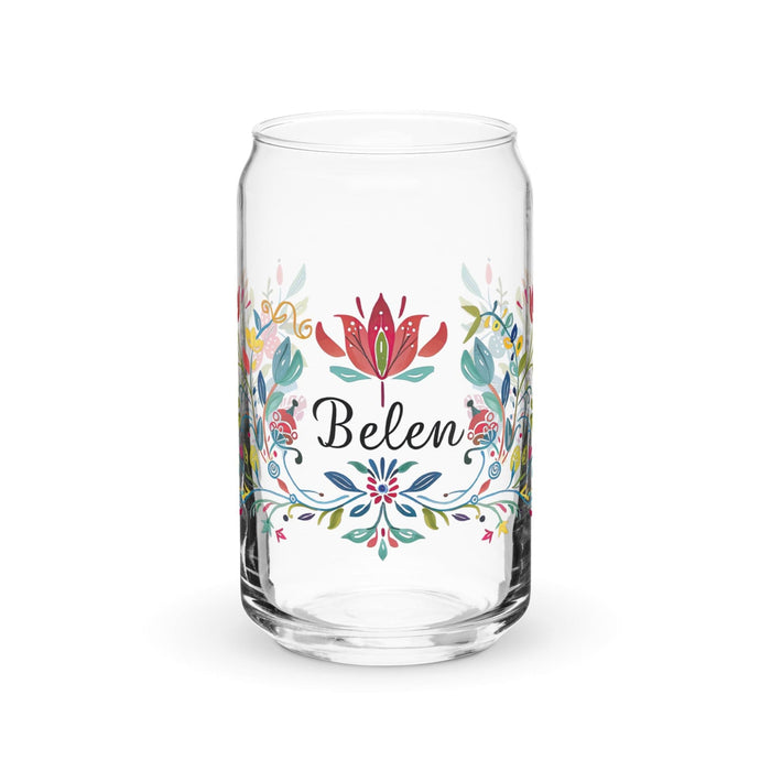 Belén Exclusive Name Art Piece Can-Shaped Glass Home Office Work Mexican Spanish Pride Gift Cup One-Of-A-Kind Calligraphy Glass | B8 Mexicada 16 oz