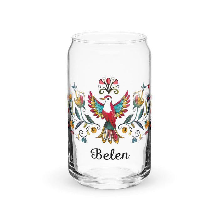 Belén Exclusive Name Art Piece Can-Shaped Glass Home Office Work Mexican Spanish Pride Gift Cup One-Of-A-Kind Calligraphy Glass | B9 Mexicada 16 oz