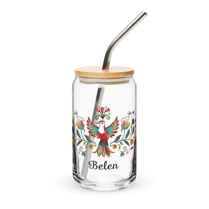 Belén Exclusive Name Art Piece Can-Shaped Glass Home Office Work Mexican Spanish Pride Gift Cup One-Of-A-Kind Calligraphy Glass | B9 Mexicada 16 oz With Lid & Straw