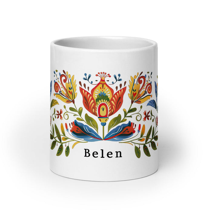 Belén Exclusive Name Art Piece Home Office Work Coffee Mug Mexican Spanish Pride Gift Cup One-Of-A-Kind Calligraphy White Glossy Mug | B1 Mexicada