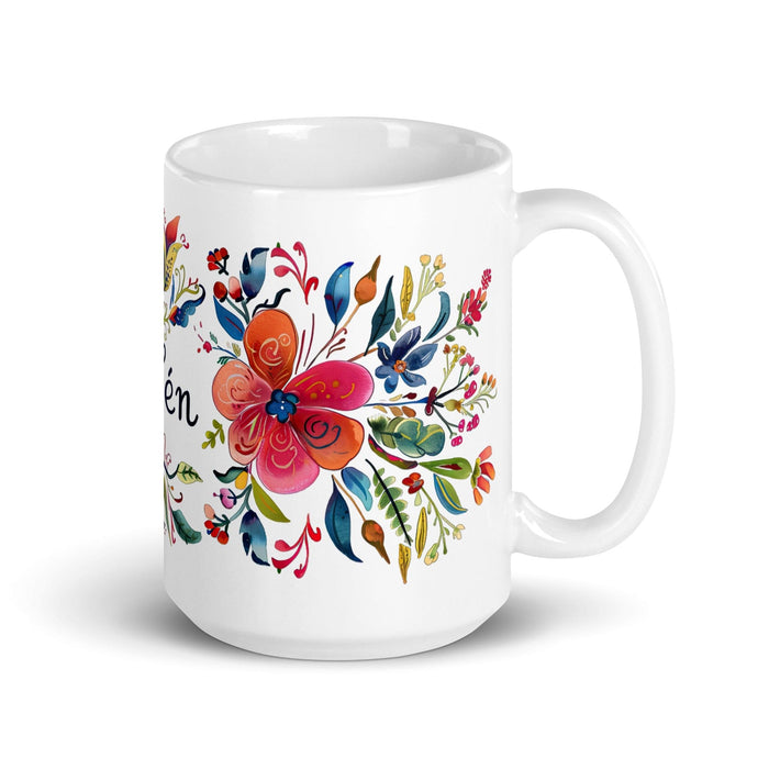 Belén Exclusive Name Art Piece Home Office Work Coffee Mug Mexican Spanish Pride Gift Cup One-Of-A-Kind Calligraphy White Glossy Mug | B10 Mexicada 15 oz