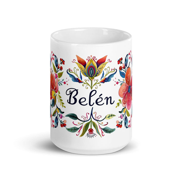 Belén Exclusive Name Art Piece Home Office Work Coffee Mug Mexican Spanish Pride Gift Cup One-Of-A-Kind Calligraphy White Glossy Mug | B10 Mexicada