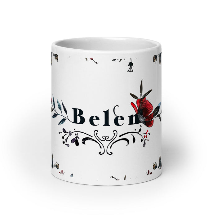 Belén Exclusive Name Art Piece Home Office Work Coffee Mug Mexican Spanish Pride Gift Cup One-Of-A-Kind Calligraphy White Glossy Mug | B13 Mexicada