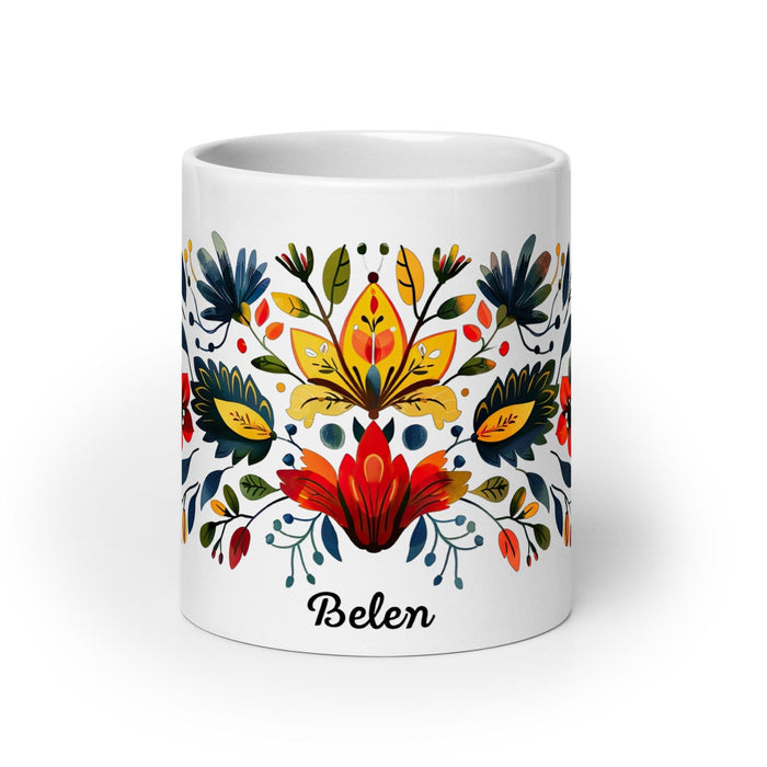 Belén Exclusive Name Art Piece Home Office Work Coffee Mug Mexican Spanish Pride Gift Cup One-Of-A-Kind Calligraphy White Glossy Mug | B15 Mexicada