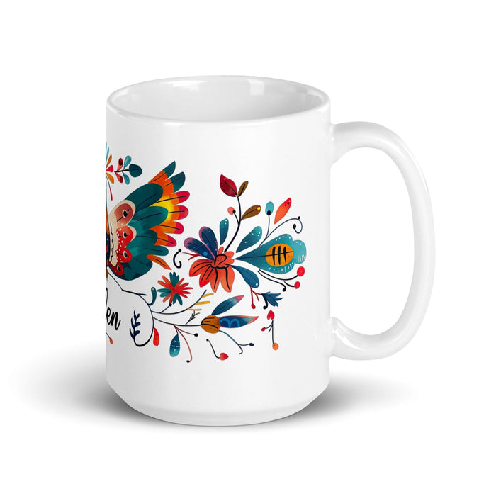 Belén Exclusive Name Art Piece Home Office Work Coffee Mug Mexican Spanish Pride Gift Cup One-Of-A-Kind Calligraphy White Glossy Mug | B17 Mexicada 15 oz