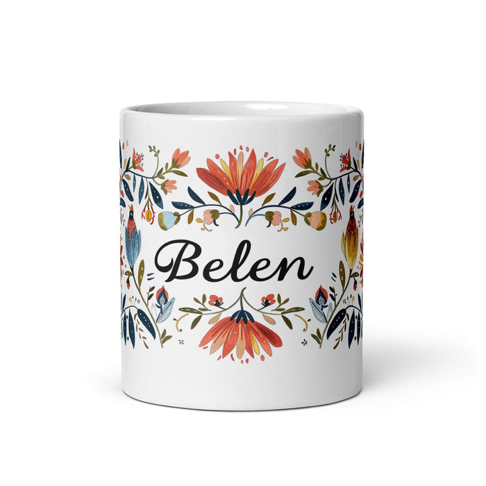 Belén Exclusive Name Art Piece Home Office Work Coffee Mug Mexican Spanish Pride Gift Cup One-Of-A-Kind Calligraphy White Glossy Mug | B2 Mexicada