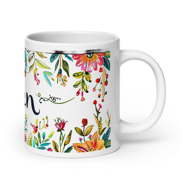 Belén Exclusive Name Art Piece Home Office Work Coffee Mug Mexican Spanish Pride Gift Cup One-Of-A-Kind Calligraphy White Glossy Mug | B20 Mexicada 20 oz