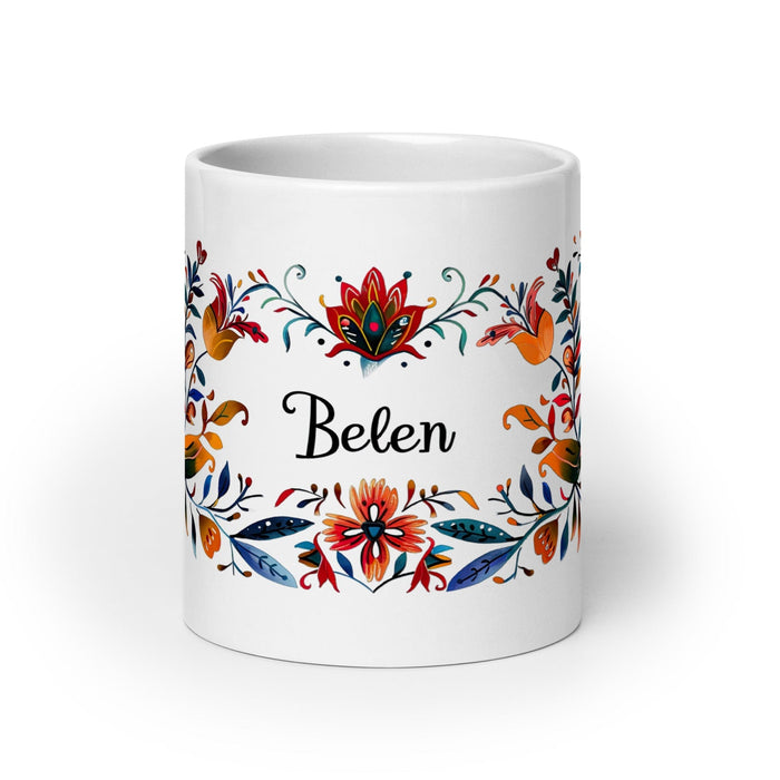 Belén Exclusive Name Art Piece Home Office Work Coffee Mug Mexican Spanish Pride Gift Cup One-Of-A-Kind Calligraphy White Glossy Mug | B21 Mexicada