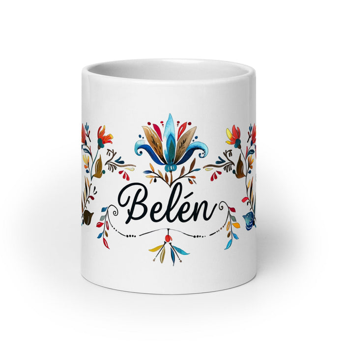 Belén Exclusive Name Art Piece Home Office Work Coffee Mug Mexican Spanish Pride Gift Cup One-Of-A-Kind Calligraphy White Glossy Mug | B24 Mexicada