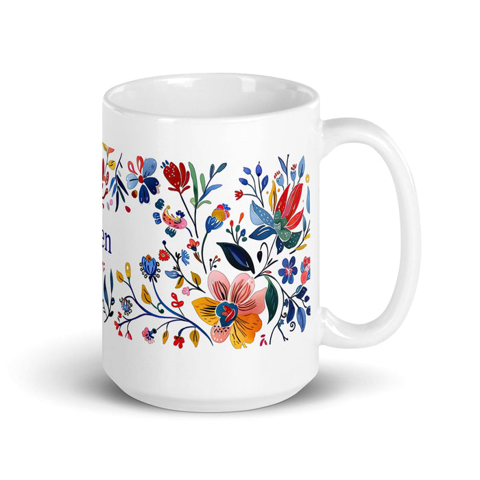 Belén Exclusive Name Art Piece Home Office Work Coffee Mug Mexican Spanish Pride Gift Cup One-Of-A-Kind Calligraphy White Glossy Mug | B3 Mexicada 15 oz