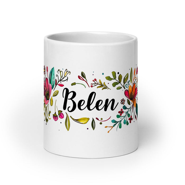 Belén Exclusive Name Art Piece Home Office Work Coffee Mug Mexican Spanish Pride Gift Cup One-Of-A-Kind Calligraphy White Glossy Mug | B4 Mexicada