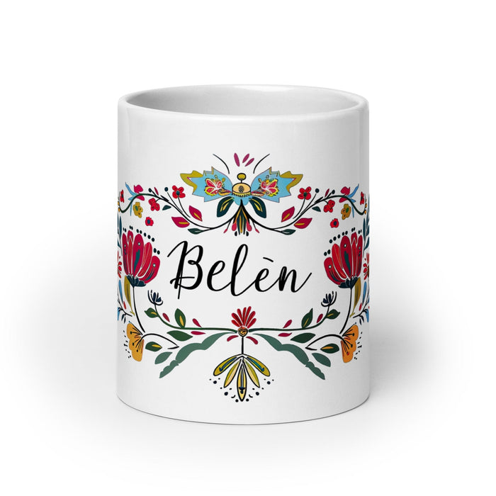 Belén Exclusive Name Art Piece Home Office Work Coffee Mug Mexican Spanish Pride Gift Cup One-Of-A-Kind Calligraphy White Glossy Mug | B5 Mexicada