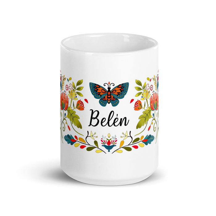 Belén Exclusive Name Art Piece Home Office Work Coffee Mug Mexican Spanish Pride Gift Cup One-Of-A-Kind Calligraphy White Glossy Mug | B6 Mexicada