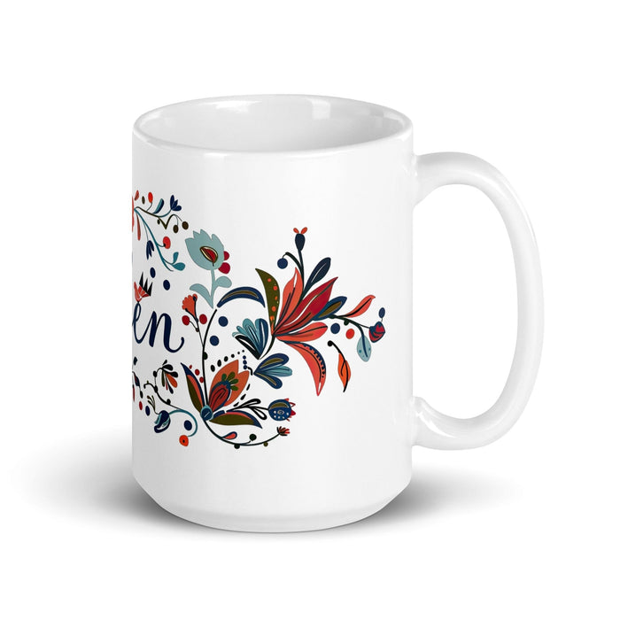 Belén Exclusive Name Art Piece Home Office Work Coffee Mug Mexican Spanish Pride Gift Cup One-Of-A-Kind Calligraphy White Glossy Mug | B7 Mexicada 15 oz