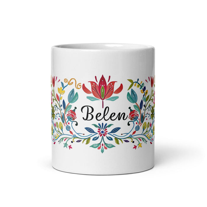 Belén Exclusive Name Art Piece Home Office Work Coffee Mug Mexican Spanish Pride Gift Cup One-Of-A-Kind Calligraphy White Glossy Mug | B8 Mexicada