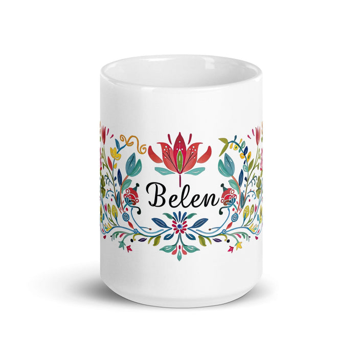 Belén Exclusive Name Art Piece Home Office Work Coffee Mug Mexican Spanish Pride Gift Cup One-Of-A-Kind Calligraphy White Glossy Mug | B8 Mexicada