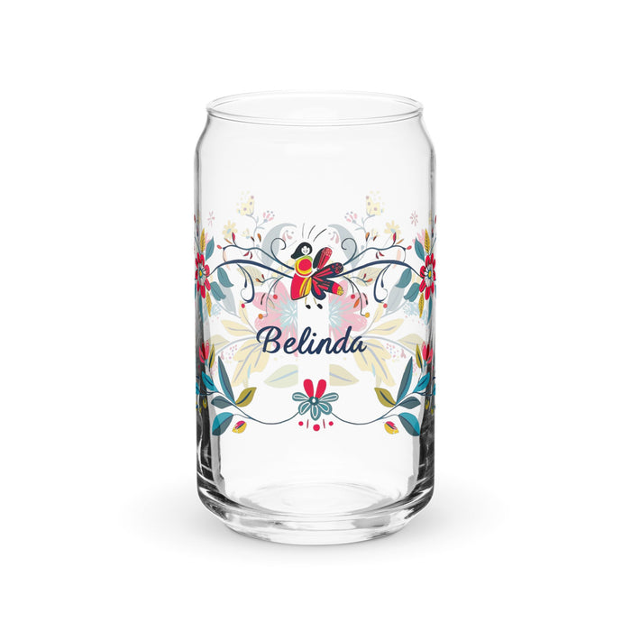 Belinda Exclusive Name Art Piece Can - Shaped Glass Home Office Work Mexican Spanish Pride Gift Cup One - Of - A - Kind Calligraphy Glass | B10 - Mexicada