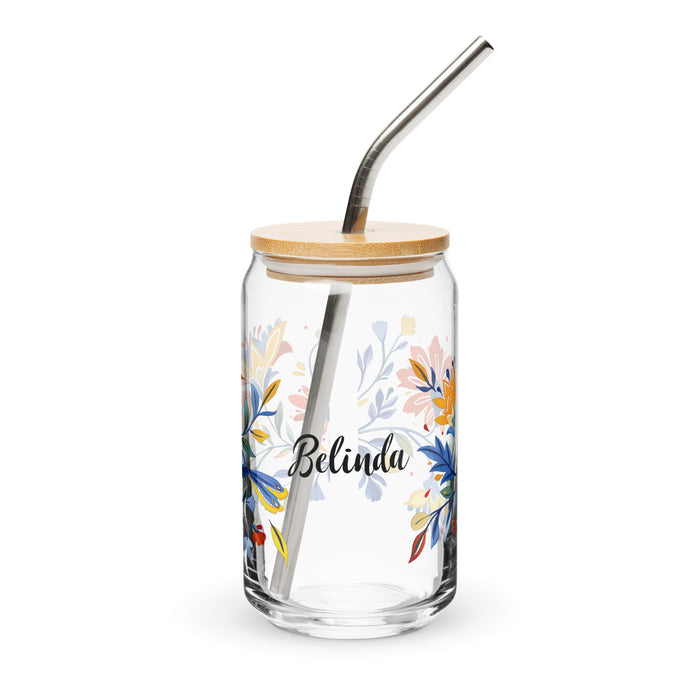 Belinda Exclusive Name Art Piece Can - Shaped Glass Home Office Work Mexican Spanish Pride Gift Cup One - Of - A - Kind Calligraphy Glass | B11 - Mexicada