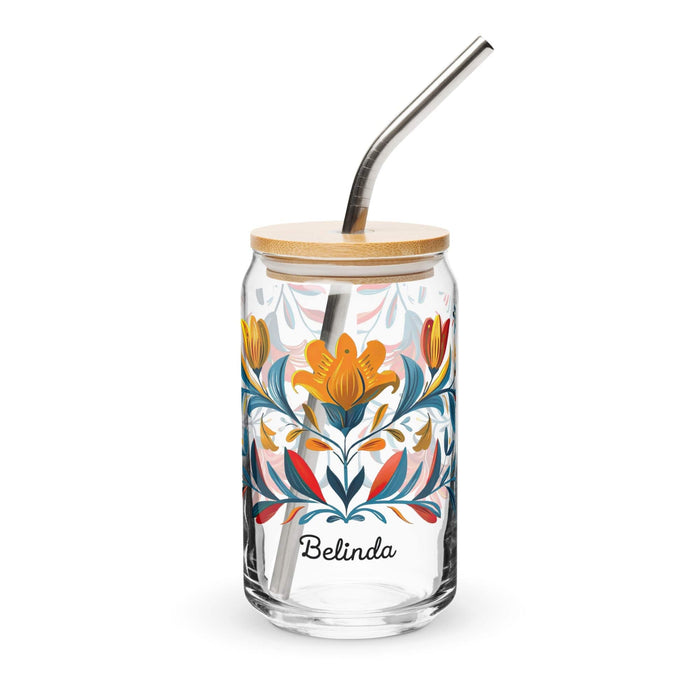 Belinda Exclusive Name Art Piece Can-Shaped Glass Home Office Work Mexican Spanish Pride Gift Cup One-Of-A-Kind Calligraphy Glass | B12 Mexicada 16 oz With Lid & Straw