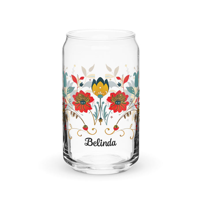 Belinda Exclusive Name Art Piece Can - Shaped Glass Home Office Work Mexican Spanish Pride Gift Cup One - Of - A - Kind Calligraphy Glass | B14 - Mexicada