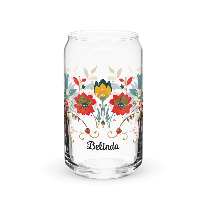 Belinda Exclusive Name Art Piece Can-Shaped Glass Home Office Work Mexican Spanish Pride Gift Cup One-Of-A-Kind Calligraphy Glass | B14 Mexicada 16 oz