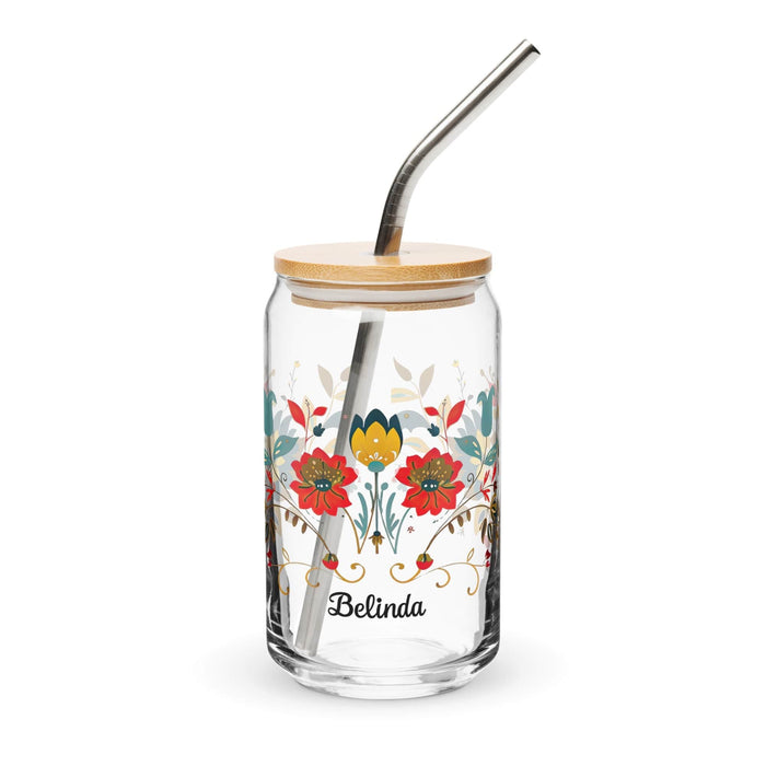 Belinda Exclusive Name Art Piece Can-Shaped Glass Home Office Work Mexican Spanish Pride Gift Cup One-Of-A-Kind Calligraphy Glass | B14 Mexicada 16 oz With Lid & Straw