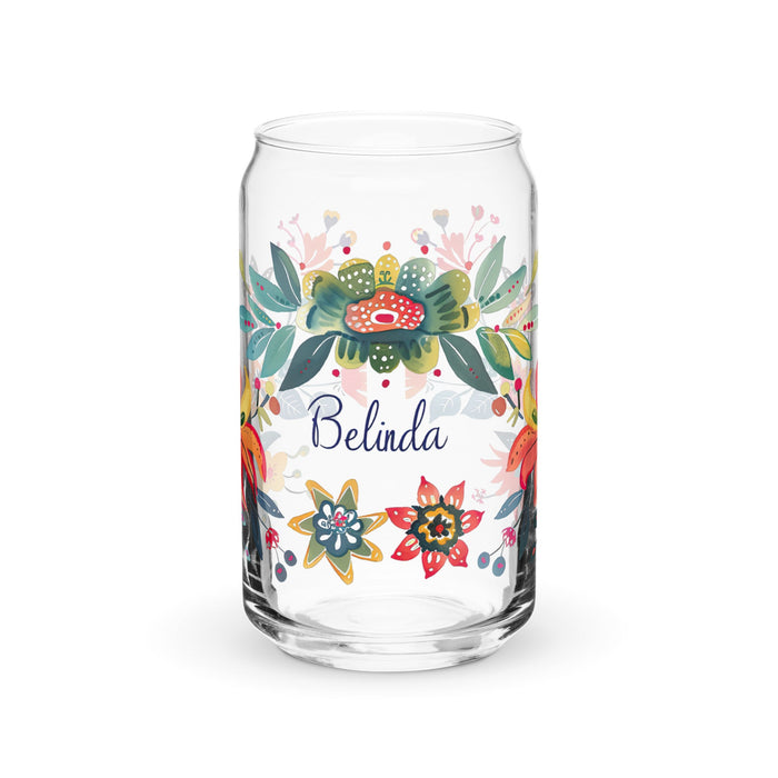 Belinda Exclusive Name Art Piece Can - Shaped Glass Home Office Work Mexican Spanish Pride Gift Cup One - Of - A - Kind Calligraphy Glass | B15 - Mexicada