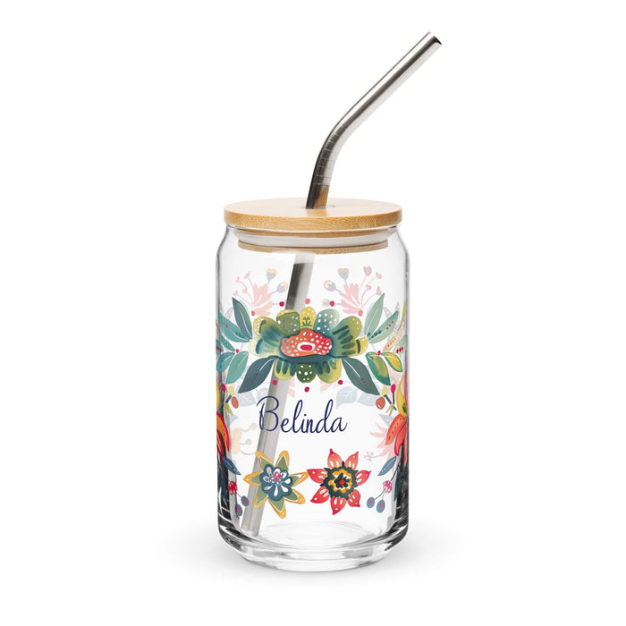 Belinda Exclusive Name Art Piece Can-Shaped Glass Home Office Work Mexican Spanish Pride Gift Cup One-Of-A-Kind Calligraphy Glass | B15 Mexicada 16 oz With Lid & Straw