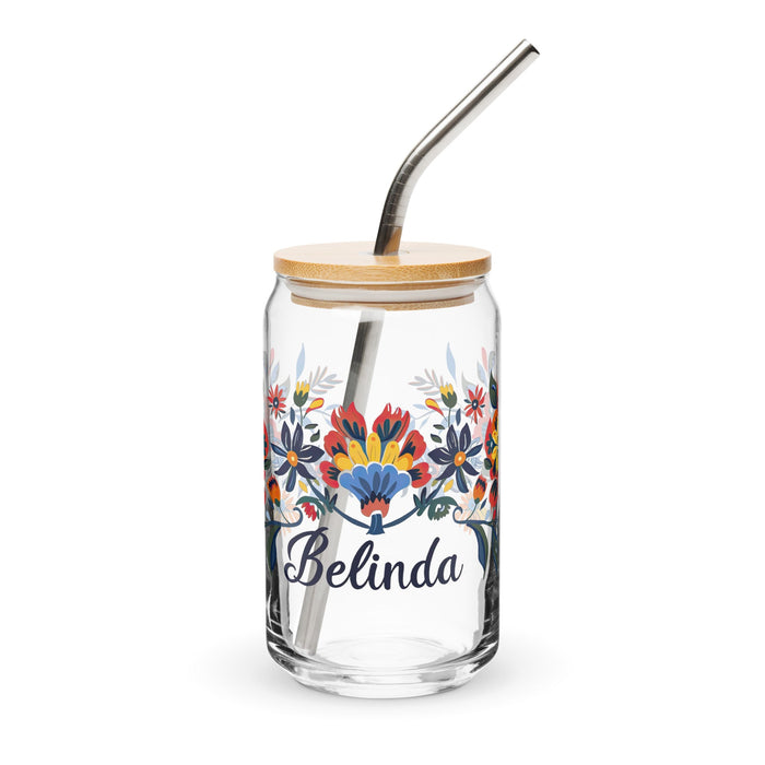 Belinda Exclusive Name Art Piece Can - Shaped Glass Home Office Work Mexican Spanish Pride Gift Cup One - Of - A - Kind Calligraphy Glass | B17 - Mexicada