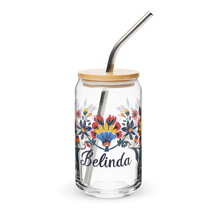 Belinda Exclusive Name Art Piece Can-Shaped Glass Home Office Work Mexican Spanish Pride Gift Cup One-Of-A-Kind Calligraphy Glass | B17 Mexicada 16 oz With Lid & Straw