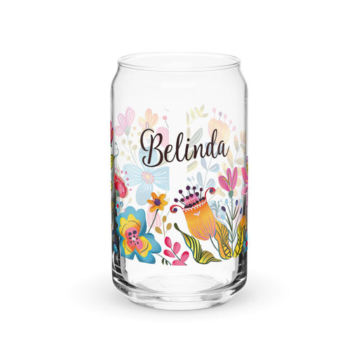 Belinda Exclusive Name Art Piece Can - Shaped Glass Home Office Work Mexican Spanish Pride Gift Cup One - Of - A - Kind Calligraphy Glass | B18 - Mexicada