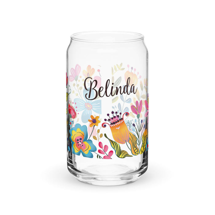 Belinda Exclusive Name Art Piece Can - Shaped Glass Home Office Work Mexican Spanish Pride Gift Cup One - Of - A - Kind Calligraphy Glass | B18 - Mexicada