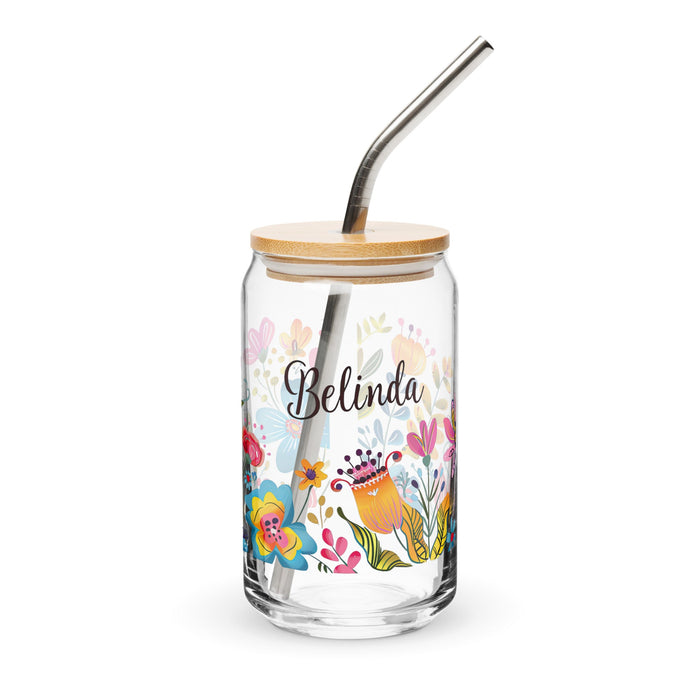 Belinda Exclusive Name Art Piece Can - Shaped Glass Home Office Work Mexican Spanish Pride Gift Cup One - Of - A - Kind Calligraphy Glass | B18 - Mexicada