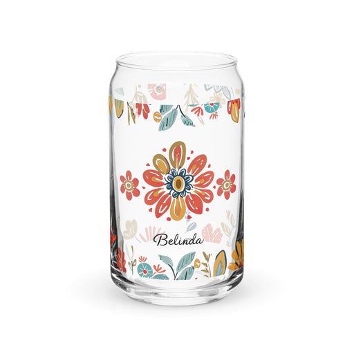 Belinda Exclusive Name Art Piece Can-Shaped Glass Home Office Work Mexican Spanish Pride Gift Cup One-Of-A-Kind Calligraphy Glass | B20 Mexicada 16 oz (No Lid No Straw)