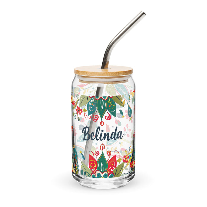 Belinda Exclusive Name Art Piece Can - Shaped Glass Home Office Work Mexican Spanish Pride Gift Cup One - Of - A - Kind Calligraphy Glass | B22 - Mexicada