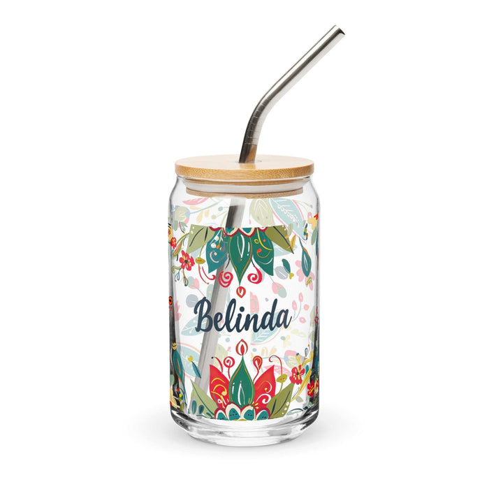 Belinda Exclusive Name Art Piece Can-Shaped Glass Home Office Work Mexican Spanish Pride Gift Cup One-Of-A-Kind Calligraphy Glass | B22 Mexicada 16 oz With Lid & Straw