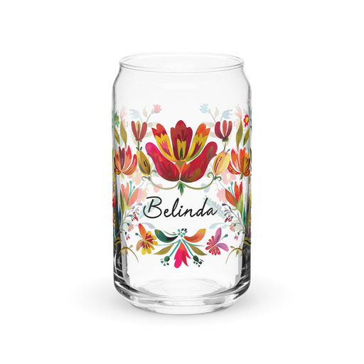 Belinda Exclusive Name Art Piece Can - Shaped Glass Home Office Work Mexican Spanish Pride Gift Cup One - Of - A - Kind Calligraphy Glass | B25 - Mexicada