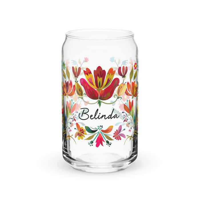 Belinda Exclusive Name Art Piece Can-Shaped Glass Home Office Work Mexican Spanish Pride Gift Cup One-Of-A-Kind Calligraphy Glass | B25 Mexicada 16 oz