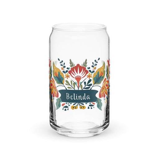 Belinda Exclusive Name Art Piece Can-Shaped Glass Home Office Work Mexican Spanish Pride Gift Cup One-Of-A-Kind Calligraphy Glass | B3 Mexicada 16 oz