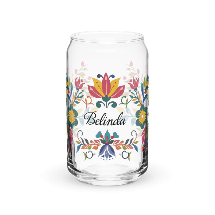 Belinda Exclusive Name Art Piece Can-Shaped Glass Home Office Work Mexican Spanish Pride Gift Cup One-Of-A-Kind Calligraphy Glass | B5 Mexicada 16 oz