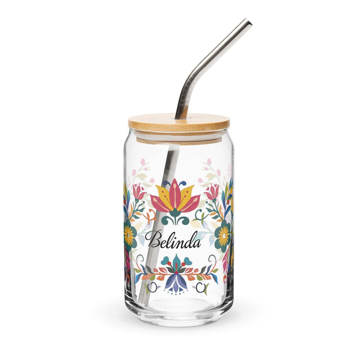 Belinda Exclusive Name Art Piece Can-Shaped Glass Home Office Work Mexican Spanish Pride Gift Cup One-Of-A-Kind Calligraphy Glass | B5 Mexicada 16 oz With Lid & Straw