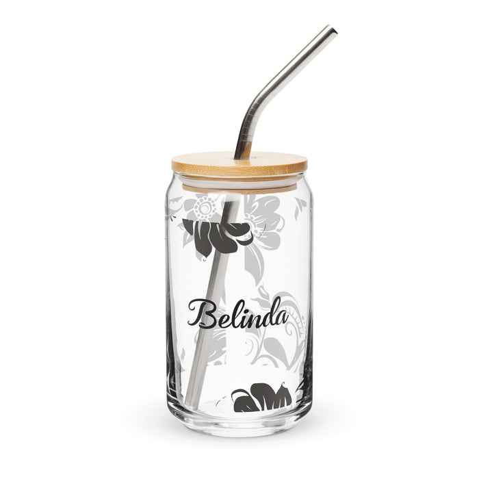 Belinda Exclusive Name Art Piece Can-Shaped Glass Home Office Work Mexican Spanish Pride Gift Cup One-Of-A-Kind Calligraphy Glass | B7 Mexicada 16 oz With Lid & Straw