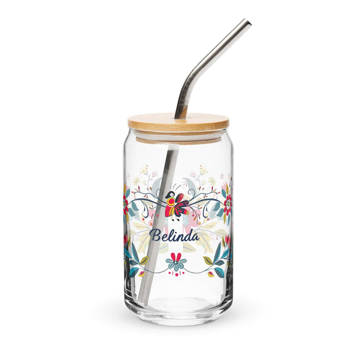 Belinda Exclusive Name Art Piece Can-Shaped Glass Home Office Work Mexican Spanish Pride Gift Cup One-Of-A-Kind Calligraphy Glass | B8 Mexicada 16 oz With Lid & Straw