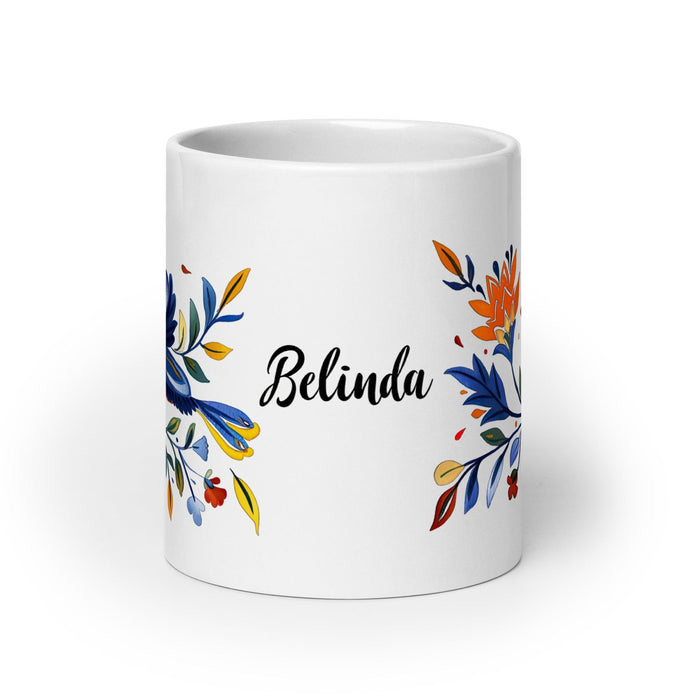 Belinda Exclusive Name Art Piece Home Office Work Coffee Mug Mexican Spanish Pride Gift Cup One-Of-A-Kind Calligraphy White Glossy Mug | B11 Mexicada