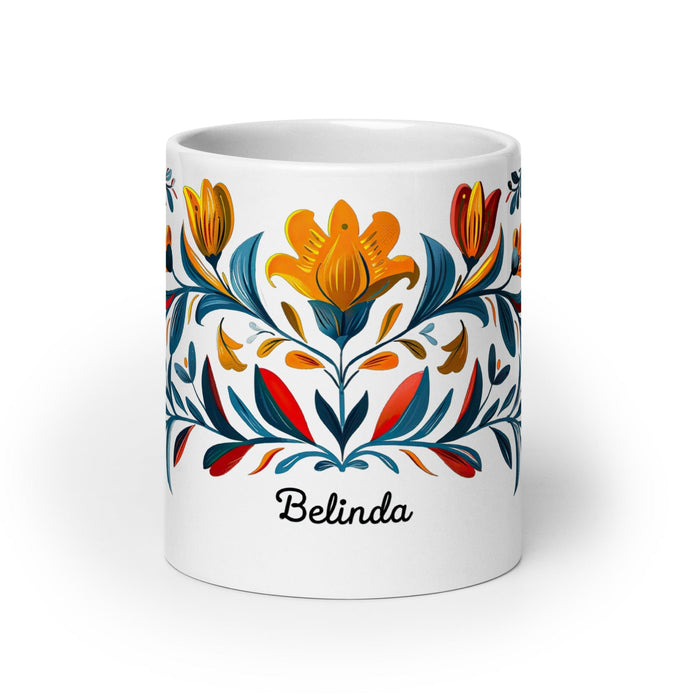 Belinda Exclusive Name Art Piece Home Office Work Coffee Mug Mexican Spanish Pride Gift Cup One-Of-A-Kind Calligraphy White Glossy Mug | B12 Mexicada