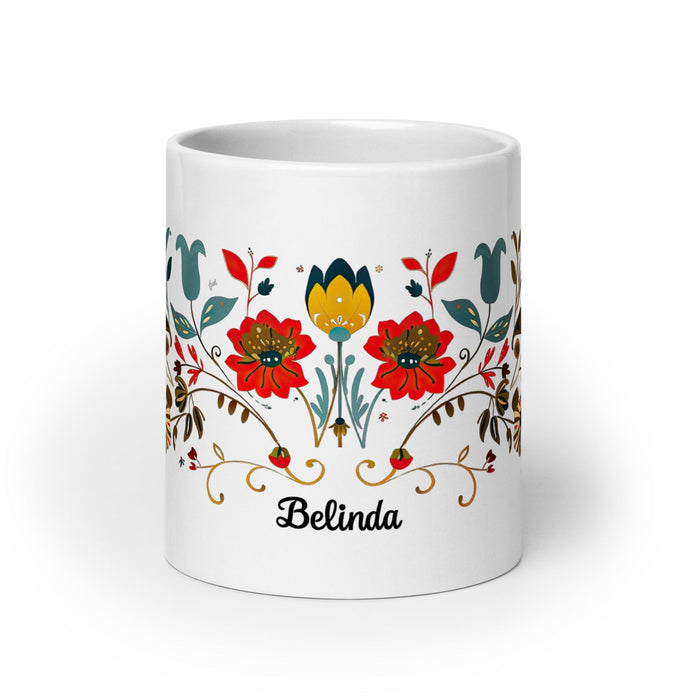 Belinda Exclusive Name Art Piece Home Office Work Coffee Mug Mexican Spanish Pride Gift Cup One-Of-A-Kind Calligraphy White Glossy Mug | B14 Mexicada