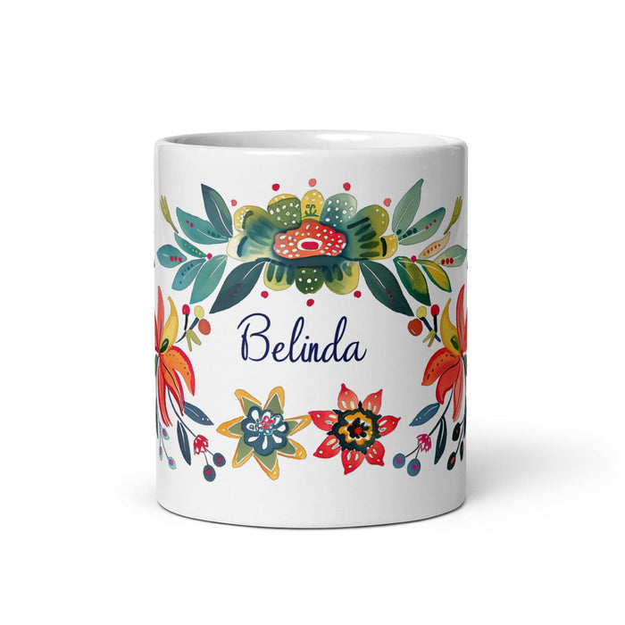 Belinda Exclusive Name Art Piece Home Office Work Coffee Mug Mexican Spanish Pride Gift Cup One-Of-A-Kind Calligraphy White Glossy Mug | B15 Mexicada